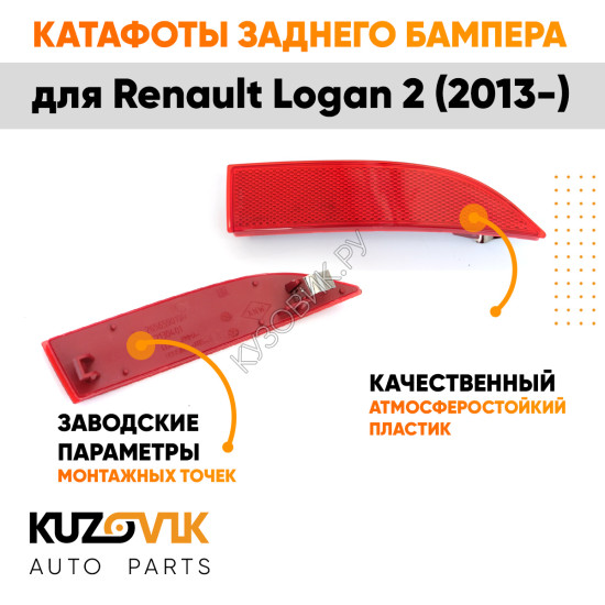 Катафоты отражатели заднего бампера комплект Renault Logan 2 (2012-2022) 2 шт. левый + правый KUZOVIK