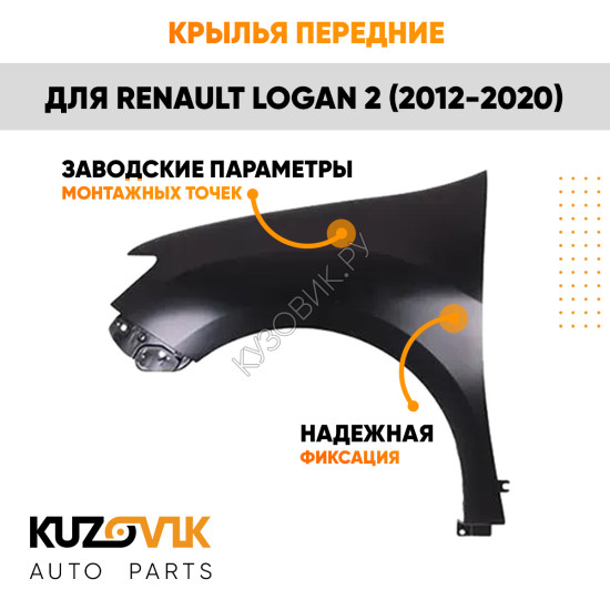 Крылья передние Renault Logan 2 (2012-2020) без отверстия под повторитель KUZOVIK